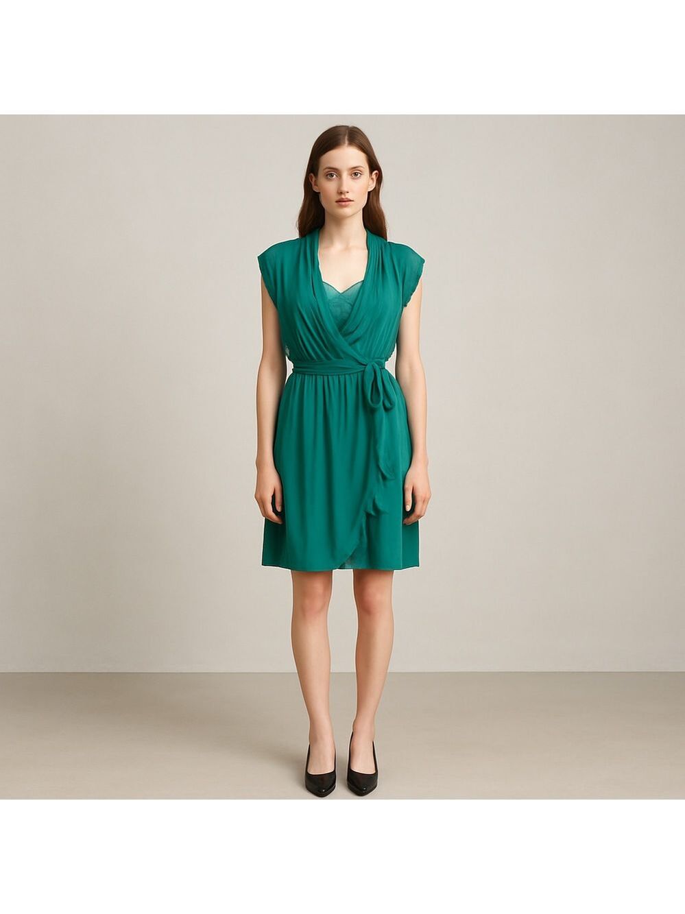 Maeve Faux Wrap Midi Dress Kelly Green Belted Small